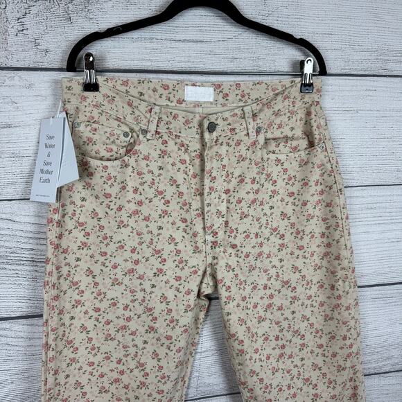 Boyish Women's High Rise Tommy Desert Rose Floral Ivory Straight Jeans Size 30 - Picture 2 of 10